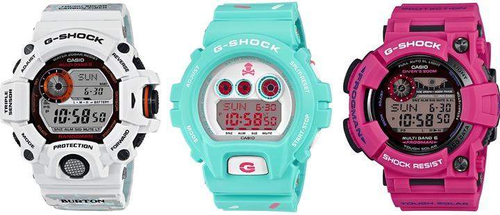 นาฬิกา G-Shock สามรุ่นที่แตกต่างกัน โดยแต่ละรุ่นมีการออกแบบที่ไม่เหมือนใคร สร้างมาเพื่อความทนทานและฟังก์ชันขั้นสูง พร้อมสไตล์ที่โดดเด่นและสปอร์ต