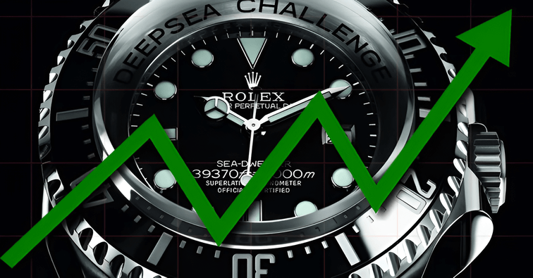 ภาพนาฬิกาพร้อมสัญลักษณ์ลูกศรขึ้น สื่อถึงการเติบโตของการลงทุนในนาฬิกา