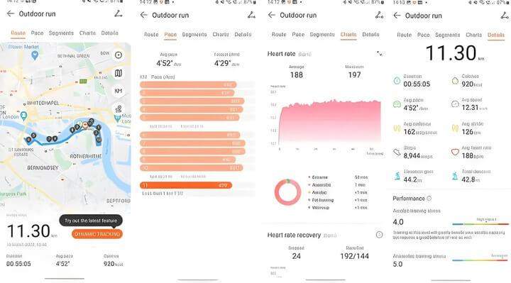 สถิติการวิ่งจากแอปที่เชื่อมต่อกับ Watch GT Runner สำหรับการวิเคราะห์และติดตามประสิทธิภาพ