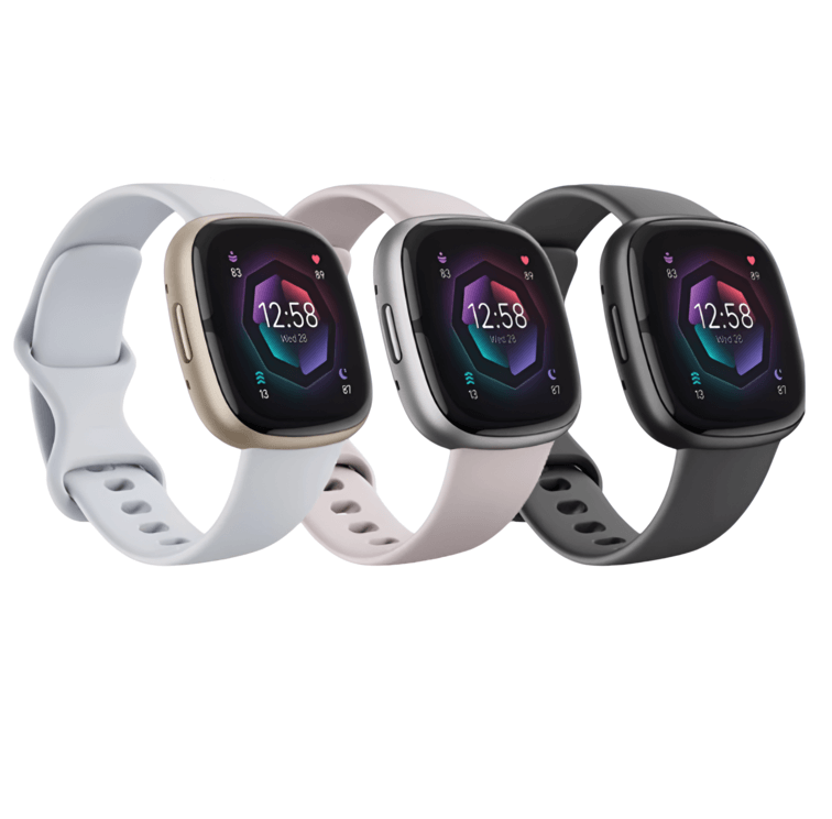 3 รุ่น สีฟ้าอ่อน, สีขาว, และสีดำ แสดงตัวเรือนและสายทันสมัย